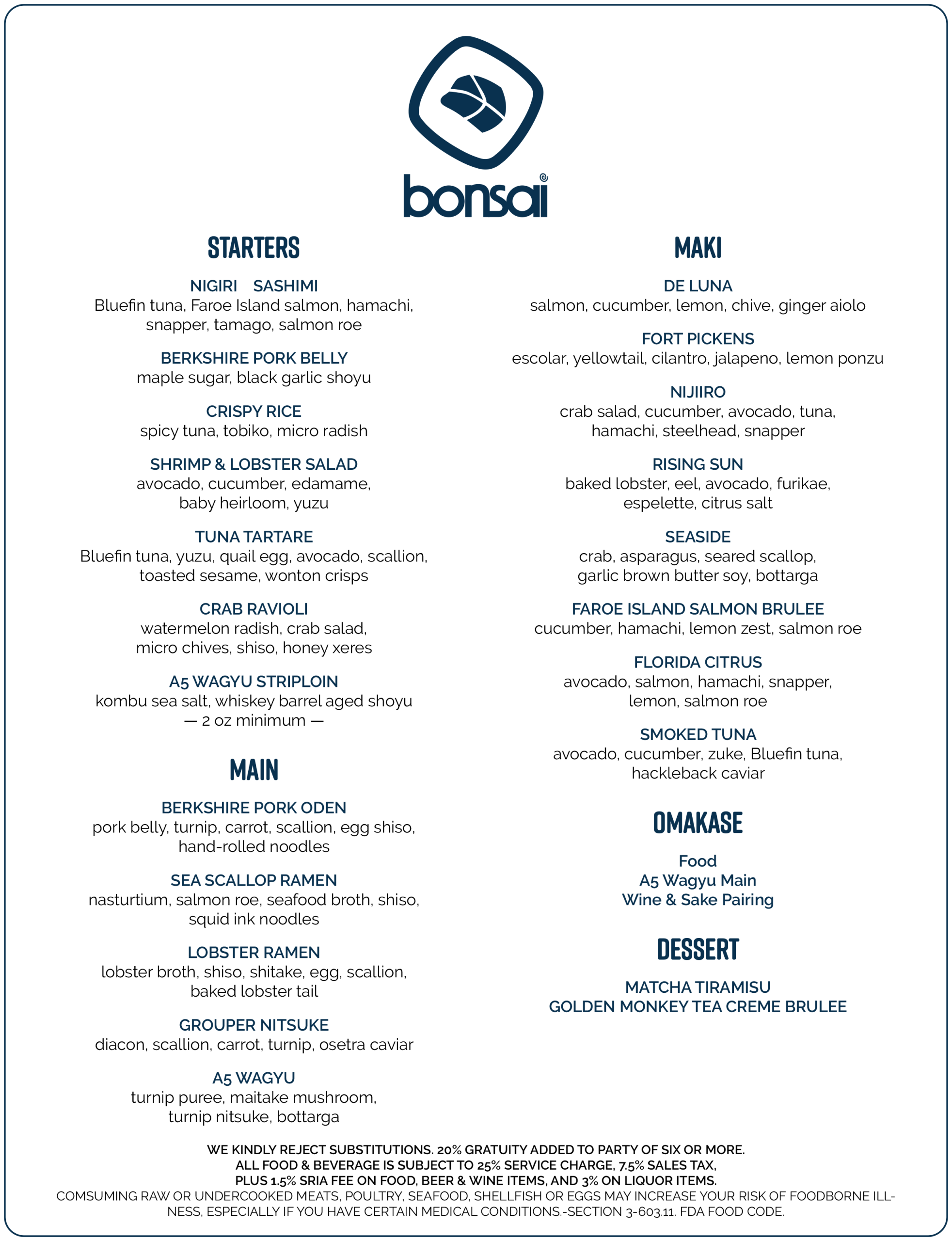 Menu | Japanese Cuisine | Bonsai